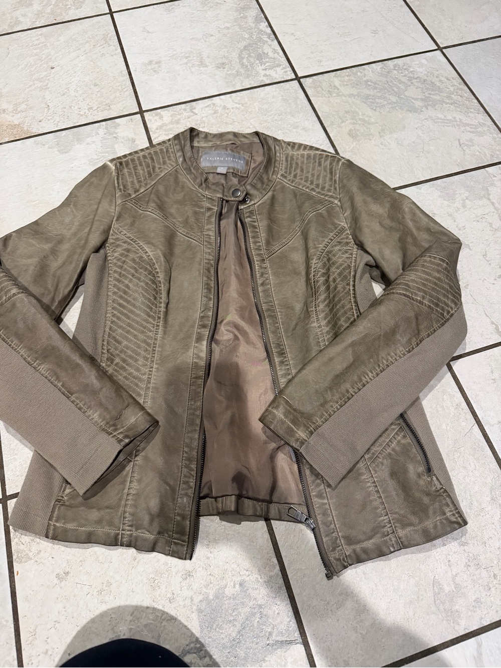 Valerie Stevens Olive Green Faux Leather Moto Jacket